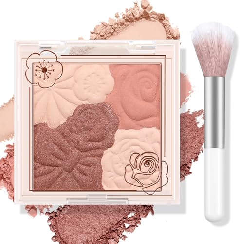 Boobeen Rouge kompakt für Gesicht, matt schimmernde gebackene Creme Rouge Wangen Pulver Palette aufbaubare Rouge Pulver Make-up für lang anhaltende natürliche Glowing, mit Pinsel
