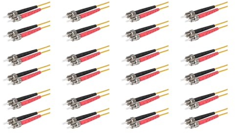 SpeedyFiberTX ST/U auf ST/U Fiber Optic Patch Cable, 12er-Pack, 500m, Rote und schwarze Stecker, Corning SMF-28 Ultra Singlemode 9/125um Glasfaser, OS1/OS2 kompatibel, Duplex Gelber LSZH Kabelmantel