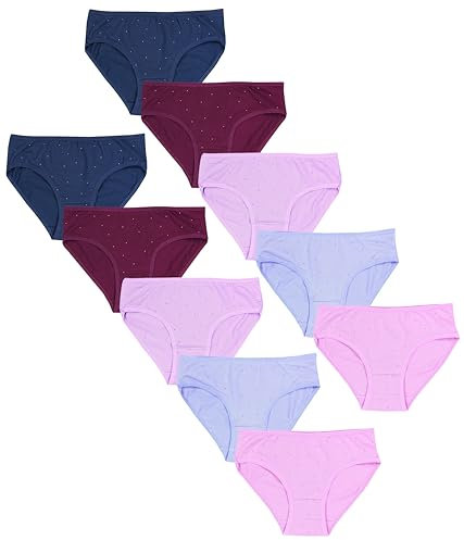 TupTam Unterhosen Mädchen 10er Pack – Bequeme Unterwäsche für Mädchen aus Baumwolle, Farbe: Slips/Pünktchen Lila Dunkelblau Rosa Weinrot Violett, Größe: 128-134