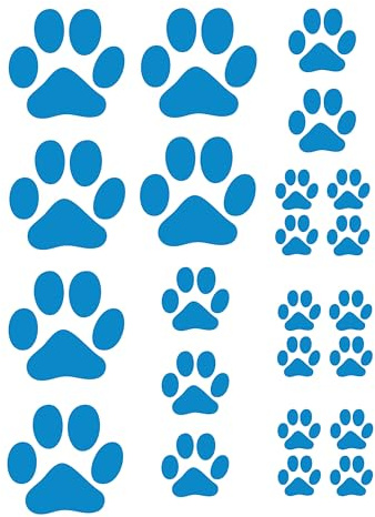 Confox - Katzen/Hundepfoten Sticker. 23er Aufkleber Set in vielen Farben: 12 Stück 2,7x2,6 cm, 5 Stück 4,3x4,1 cm, 6 Stück 7,4x7 cm. (Euroblau)