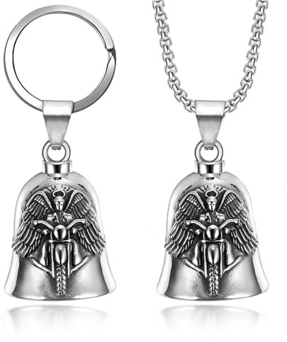 Lucktao 2 Stück Guardian Bell Motorrad Glöckchen,Schutzglocke Engel Reitglocke,Motorrad Glocke Glücksbringer,Schutzengel Motorrad Schlüsselanhänger und Guardian Bell Halskette
