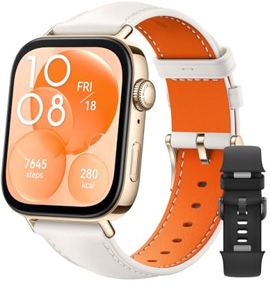 Huawei Watch FIT 3 AMOLED 1.82 Pulgadas, Ultrafino, Llamadas Bluetooth, hasta 10 días de batería, Compatible con Android iOS, Control Integral de Salud, GPS, Blanco Cuero+Watch FIT3 Strap Black