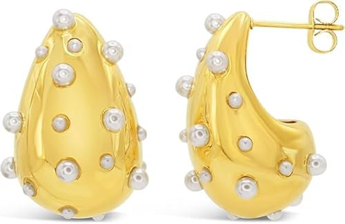 ARS-ARGENTI Ohrringe Waterdrop Teardrops mit Perlen 750 vergoldet 18K Schmuck Geschenk Damen Mädchen 27 mm statement extravagant hochwertig edel hypoallergen