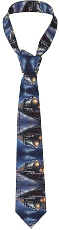 WHJWZY Modische Herren-Krawatte – bedruckte Seidenkrawatte für Business, Alltag, Arbeit, Party, 57 x 3,2,5 cm, Winter, Weihnachten, Schnee, Nacht, Eisenbahn, Zugdruck, Schwarz, Einheitsgröße