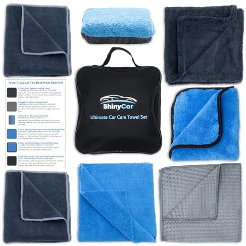 ShinyCar® UK: Ultimate Car Care Towel Set - Our Most Comprehensive Microfibre Cloth Collection For Detailing, Drying, Polishing & Finishing, Including Twisted Loop, Waffle Weave, Wax Pad & Buffing