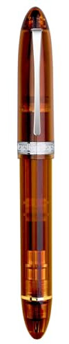 Majohn V60 Triangular Piston Fountain Pen Fine Nib, Transparent Brown Resin Writing Pen with Gift Box