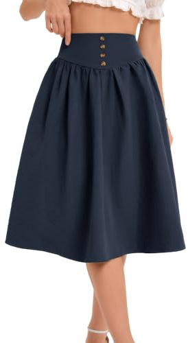 Bbonlinedress Rock Damen a Linie Faltenrock Knielang Röcke Casual Hohe Taille Midirock Basic Tellerrock Swing Freizeitrock Navy 2XL