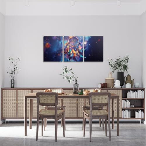 Loussiesd Dreamcatcher 3er Poster Set Lila Galaxy Badezimmer Leinwandbilder für Home Dekor für Boho Dream Catcher Büro Wandbilder Set Frauen Männer Bohemian Style Deko Bilder
