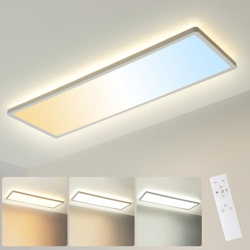 LEZOE Plafonnier LED dimmable avec télécommande, 58x20x2,8cm, 23 W 3000lm (136 lm/W), 2700 K - 6500 K, panneau lumineux LED dimmable pour plafond de bureau, cuisine, salon, chambre, salle de bain