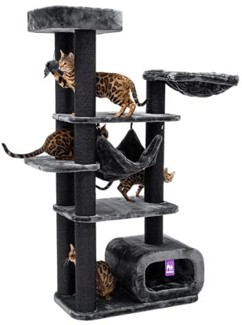 Petrebels Design Kratzbaum Interstate 178 cm, Design Kratzbaum groß mit Dicke Ø 12 Sisalstämme, Farbe Schwarz