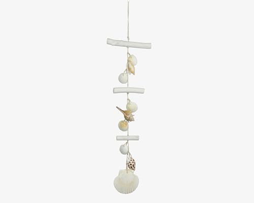 Mobile mit Muscheln 58x16cm Holz - Muscheldeko Windspiel - Muschelgirlande Fensterschmuck - Boho Home Decor Dekohänger - Indoor Hängedeko Muschelmobile - Weiß