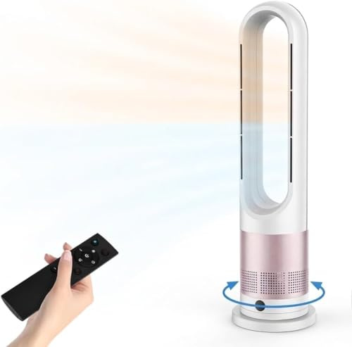 MoraRise Bladeless Tower Fan Heater, Hot and Cold Fan with Remote Control, 80° Oscillating Space Heater for Home Bedroom Office, Portable Air Cooler, Quiet Cooling & Heating (Pink)