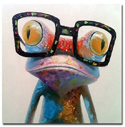 Fokenzary handgemaltes Ölgemälde auf Leinwand niedlicher Frosch mit Brille fertig gespannt und gerahmt bereit zum Aufhängen canvas 32x32in