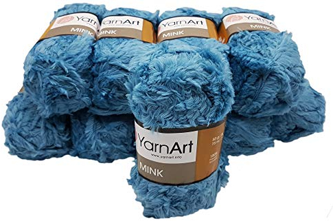 Yarnart Mink 10 x 50 gramm Plüschgarn, Fransengarn, 500 gramm Paket Wolle (Türkis 349)