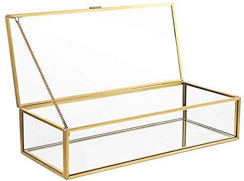 Holibanna organisateur de bijoux cube anneau en verre boîte d'affichage géométrique boîte de rangement rétro suspendu support vintage doré (or)