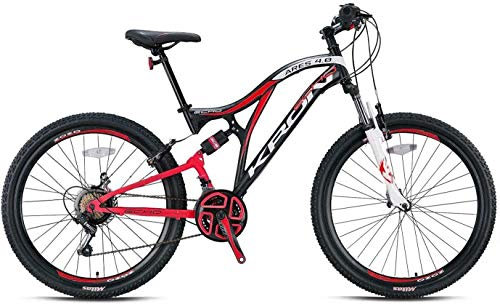 KRON ARES 4.0 Fully Mountainbike 27.5 Zoll | 21 Gang Kettenschaltung mit V-Bremse | 16.5 Zoll Rahmen Vollgefedert MTB Erwachsenen- und Jugendfahrrad | Schwarz Rot