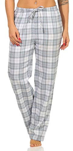 NORMANN-Wäschefabrik Dame Flanell Schlafanzug Hose kariert aus Baumwolle - ideal zum relaxen - 202 222 15 602, Farbe:Karo blau, Größe:36/38