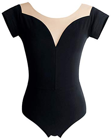 CYSTYLE Damen Ballett Trikot Ballettanzug Kurz Arm Gymnastikanzug Spaghettiträger für Kinder Mädchen (Schwarz, L)