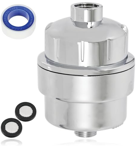 SPARES2GO Inline Shower Filter for Hard Water Softener Vitamin C Purifier Head 15 Stage Replaceable Cartridge (Chrome)
