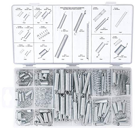200 Pieces Spring Assortment - Tension, Compression, Extension, and Spiral Kit - Metal Extended Compressed Set With Storage Case