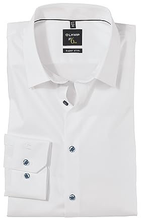 OLYMP Herren Businesshemd Langarm Level Five,Einfarbig,Body fit,Royal Kent,Weiss 00,43