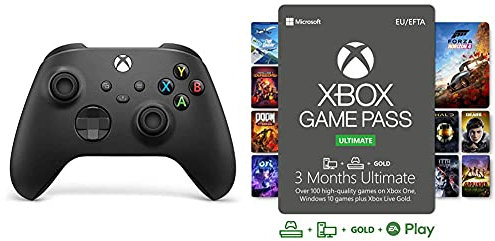 Xbox Wireless Controller – Carbon Black & Game Pass Ultimate | 3 Month Membership | Xbox / Win 10 PC - Download Code