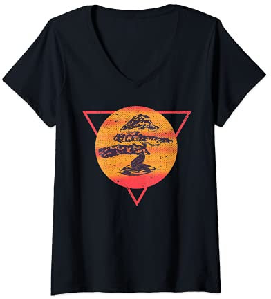 Damen Bonsai-Baum, japanische Kunst, buddhistischer Garten-Bonsai-Baum T-Shirt mit V-Ausschnitt