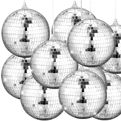 Yookeer 12 Pcs 4 Inch Mirror Disco Ball Silver Hanging Ornament 50s 60s 70s