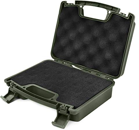 GUGGULU Waffenkoffer für Pistolen Pistolenkoffer Storage Case, Kurzwaffenkoffer mit Raster Schaumstoffeinsatz, Armeegrün
