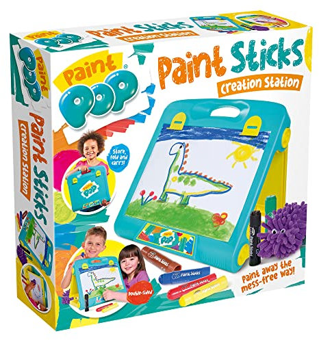 Paint Pop - Creation Station Portable Table Top Easel for Kids - Foldable for Storage, Double Sided with Wipeable Whiteboard - Includes 6 Paint Sticks, Duster and Paper Clips