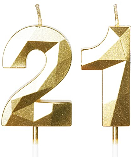 Yiran Kerzen zum 21. Geburtstag, goldene Zahl 21, Happy Birthday-Kerzen, Kuchendekoration, Dekoration für Geburtstagsparty, Hochzeitstag, Feier