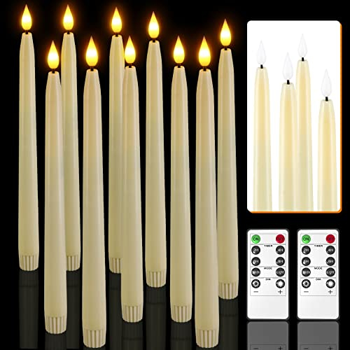 PChero LED Kerzen mit Fernbedienung, 10er Elektrische LED Kerzen Set Klein Stabkerzen Flackernde Flame mit Timerfunktion für Halloween Silvester Party Zimmer Deko Weihnachten Wohnzimmer