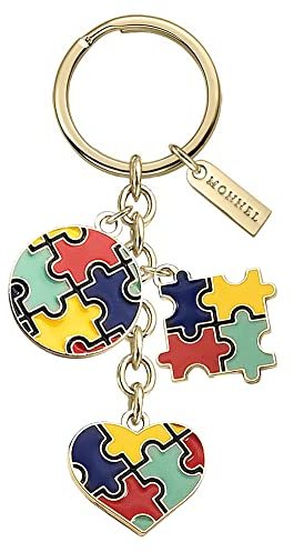 Monnel Z638 Verschiedene Puzzle-Anhänger, Schlüsselanhänger, Schlüsselanhänger mit Samtbeutel für Frauen und Mädchen, Mehrfarbig, 2.0 cm (L) X 0.2 cm (W) X 2.0 cm (H)