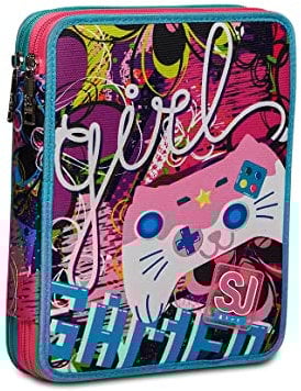 SJ GANG STYLE JAM GANG Federmäppchen 64-teilig, gefülltes Mäppchen für Schreibwaren, Etui mit Stiften, Kugelschreiber mit 3 Fächern, Mädchen und Junge, Schule - Grundschule, XXL, Mehrfarbig