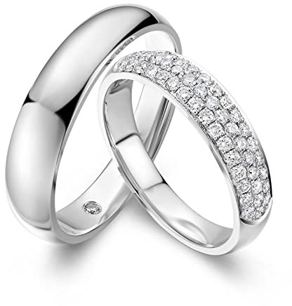 AMDXD 950 Platin Ringe Diamant 0.36ct, Preis für 2 Diamantring Klassiker Design Eheringe Trauringe, Damen 60 & Herren 61, Echtschmuck