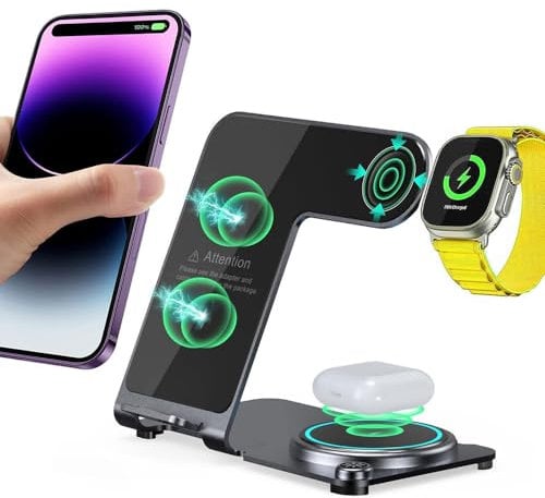3 in1 Wireless Charger Station, TECHGEAR 15W Fast Wireless Metal Charging Dock Stand for iPhone 16/1514/13/12/11/Pro/Max/Plus,Air Pods 3/2/1/Pro,Apple Watch Series 10-2, Samsung S24/23/22/21 Ultra etc