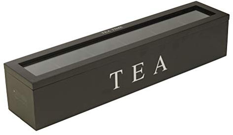 Tee-Aufbewahrungsbox aus Holz, schwarz, 6 Fächer, eleganter Küchenbehälter mit transparentem Deckel für Zuhause, Wohnung, Büro, Café