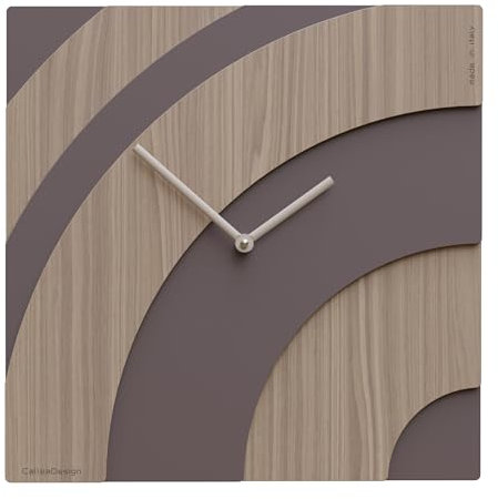 Wanduhr WAVES, modernes italienisches Design, quadratisch, 34 x 34 cm, einfache Ablesung der Stunden, hergestellt in Italien von der handwerklichen Werkstatt CALLEADESIGN [Nussbaum Canaletto