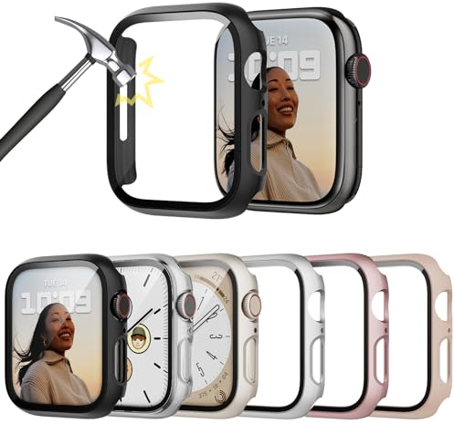 Lovmunia 6-Stück Schutzhülle mit Displayschutzfolie Kompatibel mit Apple Watch SE/6/5/4 40mm, Rundum Ultradünne Hard Gehäuse Eingebaut Kratzfest Gehärtetes Glas Schutzfolie für iWatch 40mm