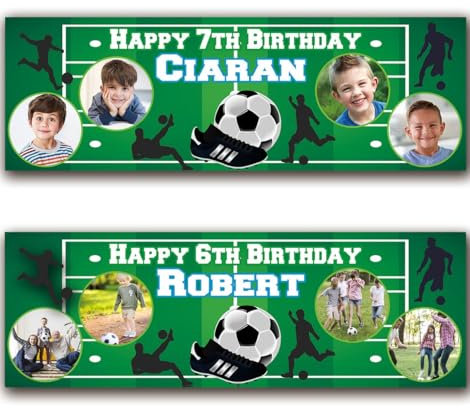 Cartel personalizado con foto de feliz cumpleaños al aire libre, estadio de fútbol, foto personalizada, nombre, edad, póster para niños, fiesta, decoración de regalo