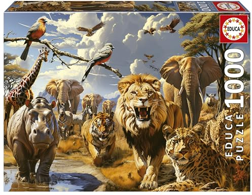 Educa - Puzzle von 1000 Teilen für Erwachsene | Wilde Tiere. Messen: 68 x 48 cm. Beinhaltet die puzzlekleber FixPuzzle. Seit 14 Jahren (19920)