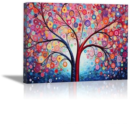 JOSUE Tableau Toile Arbre De Vie Arbre abstrait Tableau Decoration Sur Toile,Rose, rouge DéCoration Murale Pour Salon Chambre Maison Bain- 40x60cm Encadrée