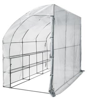 Top Home Solutions® Lean To Greenhouse - 6 High Shelves Walk In Greenhouse With White PE Cover, Roll-Up Zipped Door - Premium Quality Growhouse For Plants, Garden And Outdoor