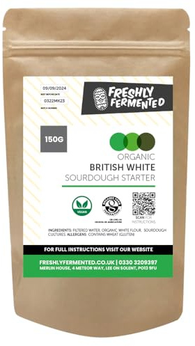 Freshly Fermented British White Sourdough Starter | Live Active Fresh Culture, Certified Organic, UKAS Lab Tested | Made in UK | Ready to Bake Starter for Classic White Loaves | 150g Pouch