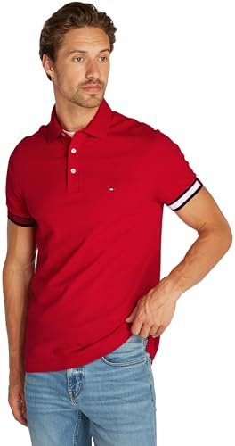 Tommy Hilfiger Polo Manches Courtes Homme Flag Cuff Slim Fit, Multicolore (Medium Red), XL