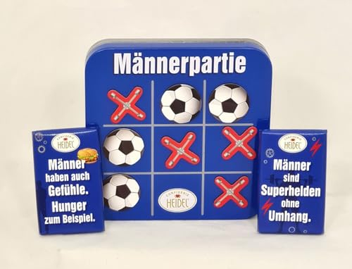 OYOY Vatertagsgeschenk Set I Männerpartie Tic Tac Toe Box gefüllt mit 37g Edel Vollmilch Schokotäfelchen von Confiserie Heidel I Papa Geschenk I Vatertag Geschenk