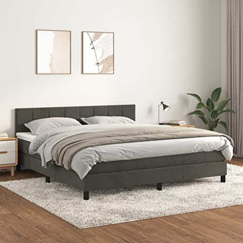Willood Boxspringbett mit Matratze Dunkelgrau 180x200 cm SamtBlock mit Quadraten