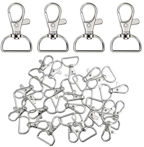 GESDYO 30 Stück Schlüsselanhänger Silber D-Ring Schlüsselanhänger Kleiner Schlüsselanhänger mit 360° Drehung für Rucksäcke, Schmuck und alle Arten von Bastelarbeiten