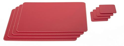 Nikalaz Platzsets und Untersetzer (4er Set) aus recyceltem Leder, Tischsets, 4 Stück Platzsets und 4 Undersetzer, Platzdeckchen und Untersetzer 10 x 10 cm (Weihnachten Rot, 40 x 30)