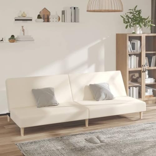 Willood Schlafsofa 2-Sitzer Creme Stoff Sofa mit Holzrahmen, Schlafcouch für Wohnzimmer Heimkino Büro, Couch Sofabett Tagesbett Gästebett